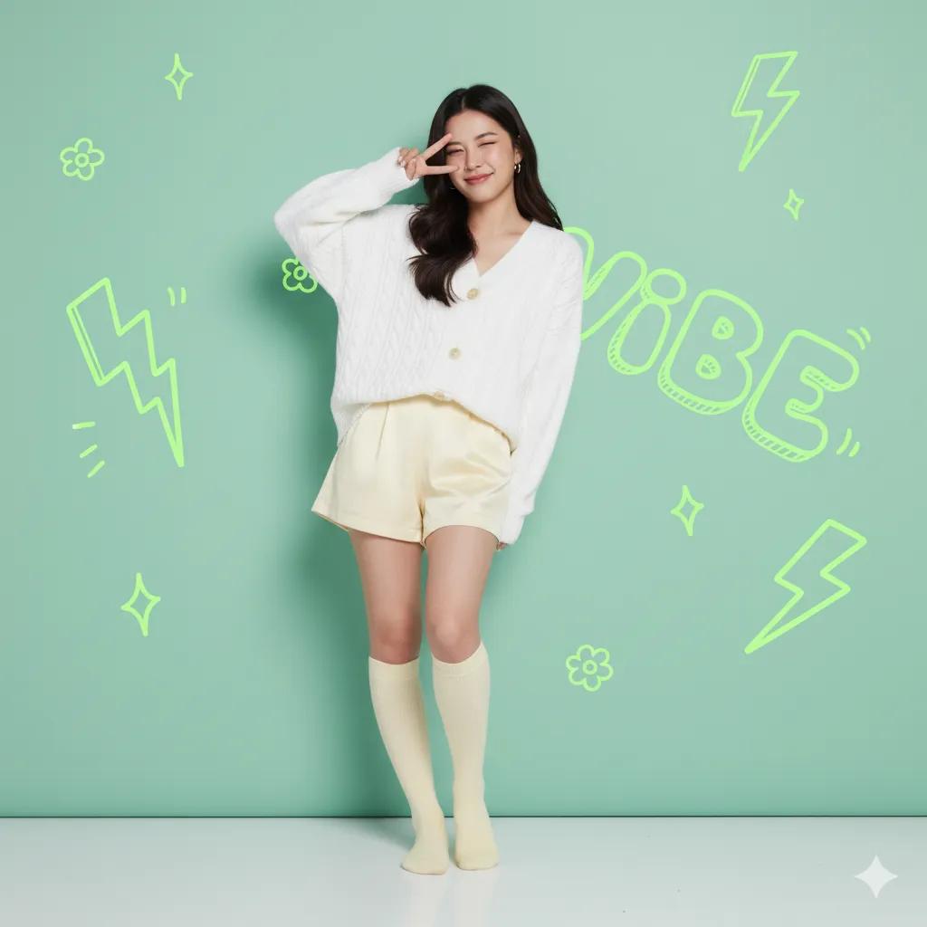 K-pop style girl in mint green standing