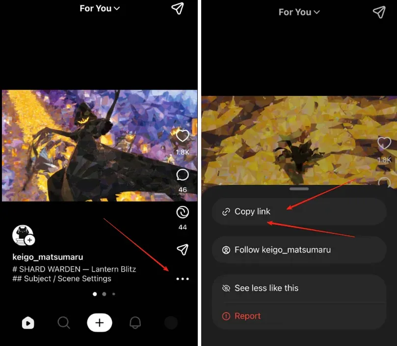 Copy link on mobile app