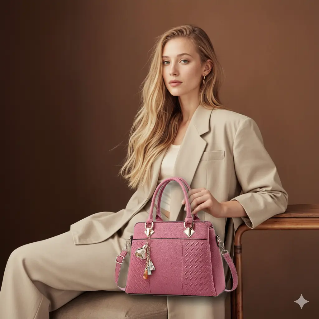 fashionable-mocha-tone-portrait-girl with handbag