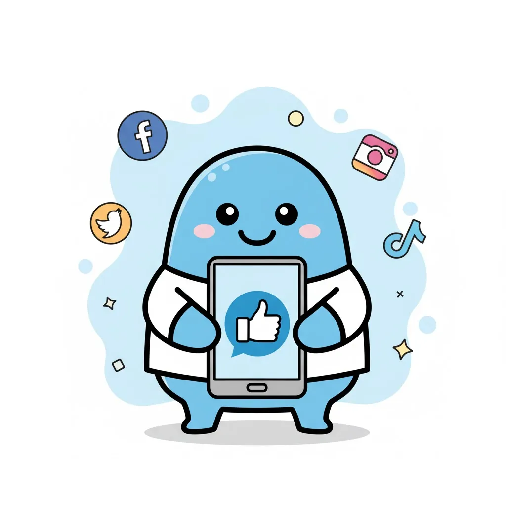 A cute Irasutoya-style mascot for a social media marketing campaign.