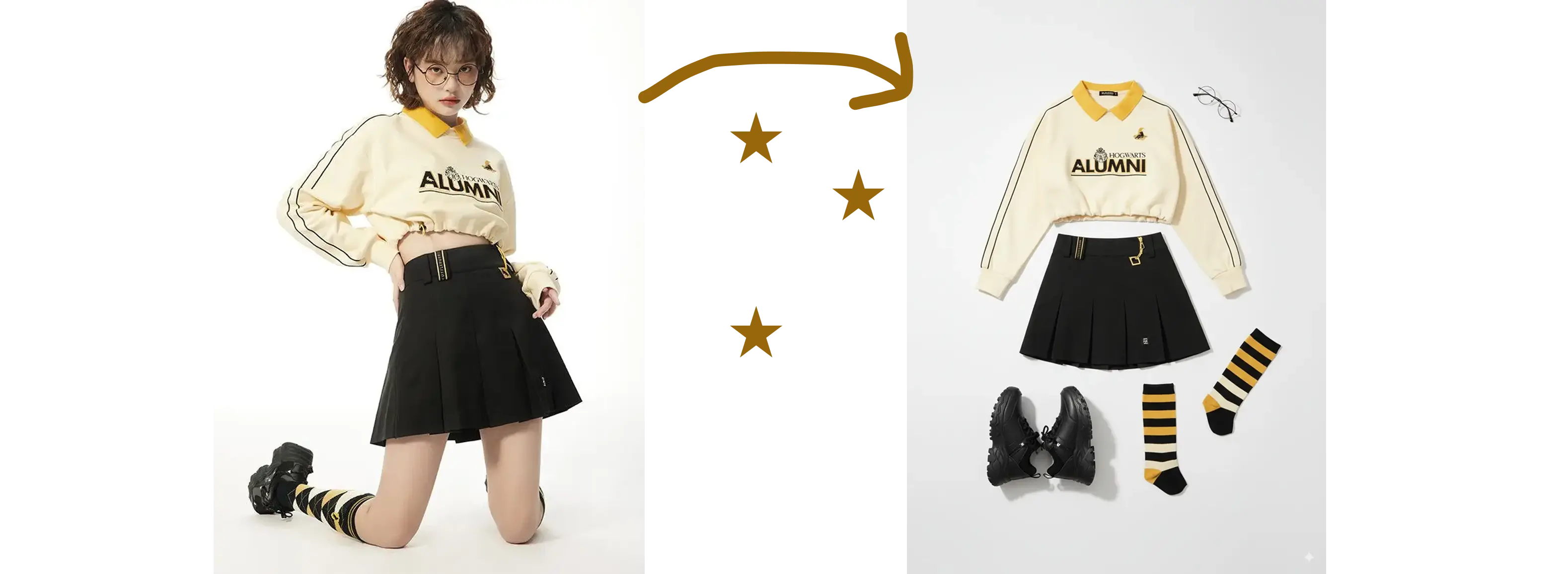 AI Outfit Collage Maker converting an OOTD photo into a flat lay