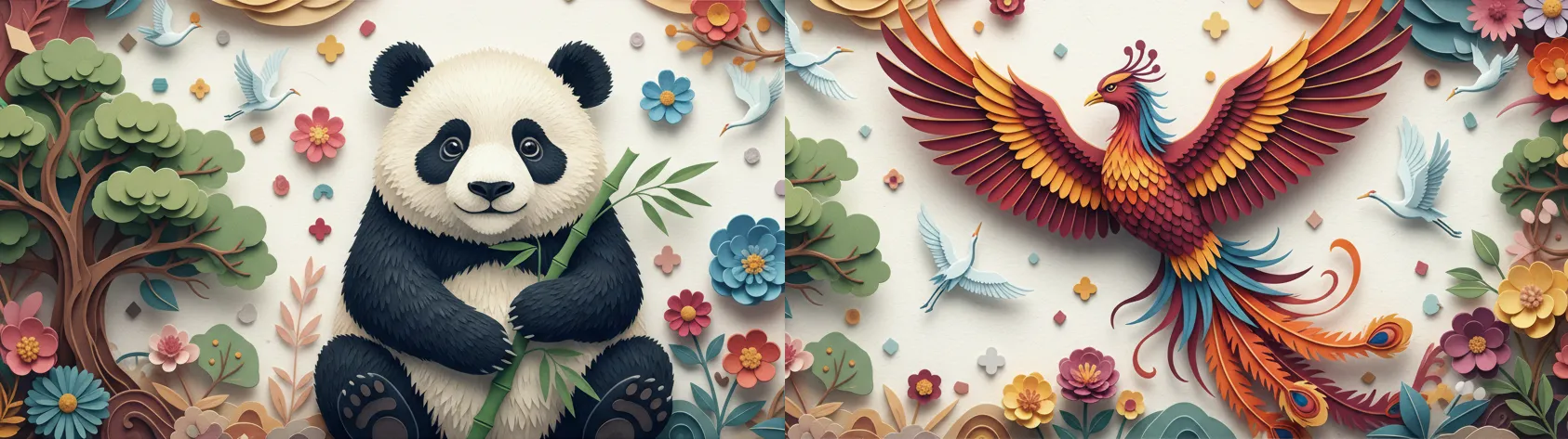 A stunning, vibrant landscape illustration created in a multi-layered paper cutting style by the AI generator.