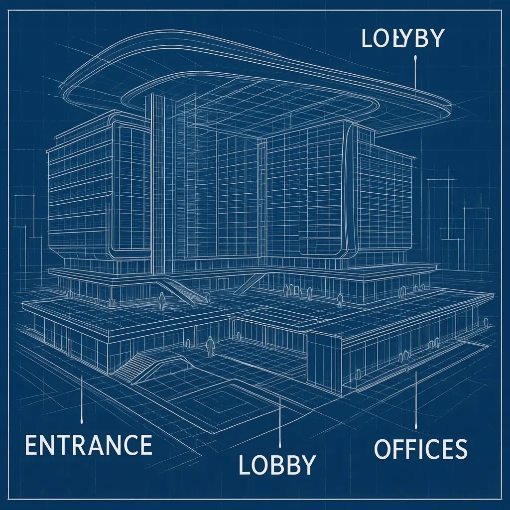 Architectural blueprint with accurate text labels