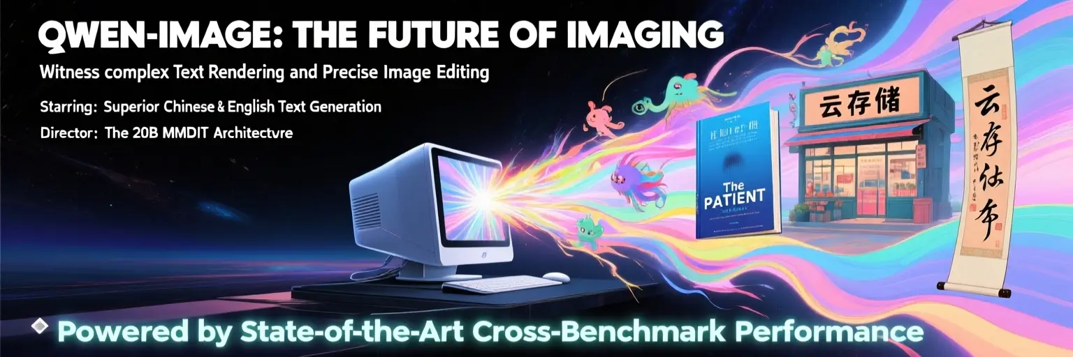 Qwen-Image AI hero image showcasing text rendering