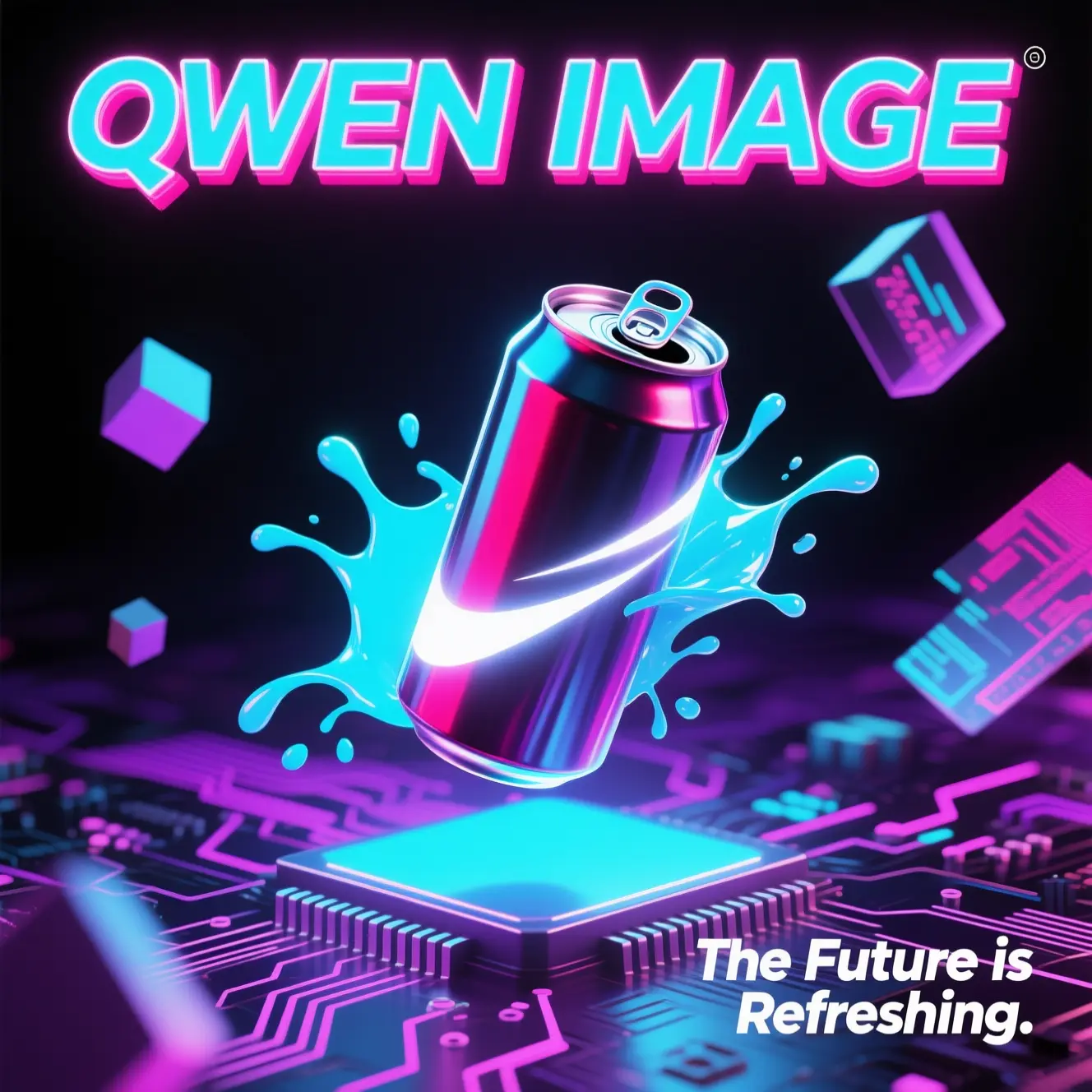 AI-generated retro-futuristic soda ad poster with flawless text