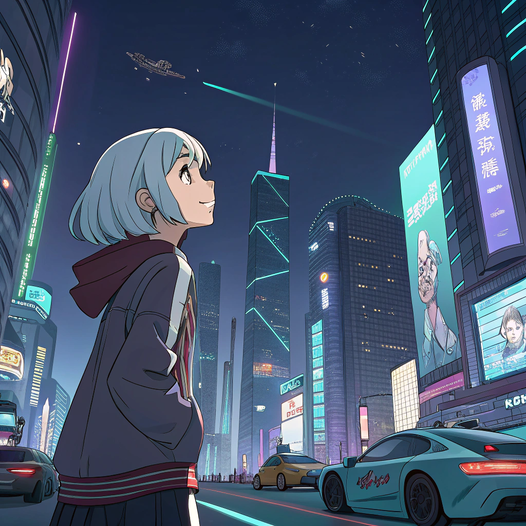 Anime girl in futuristic city 2