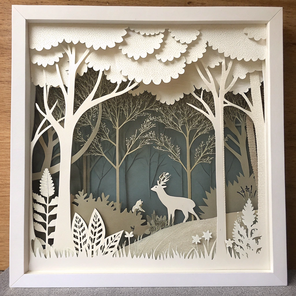 Paper cut forest scene as