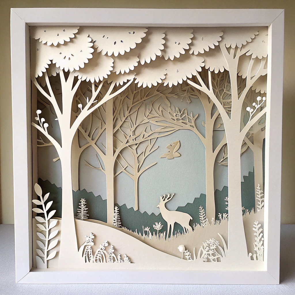 Paper cut forest scene