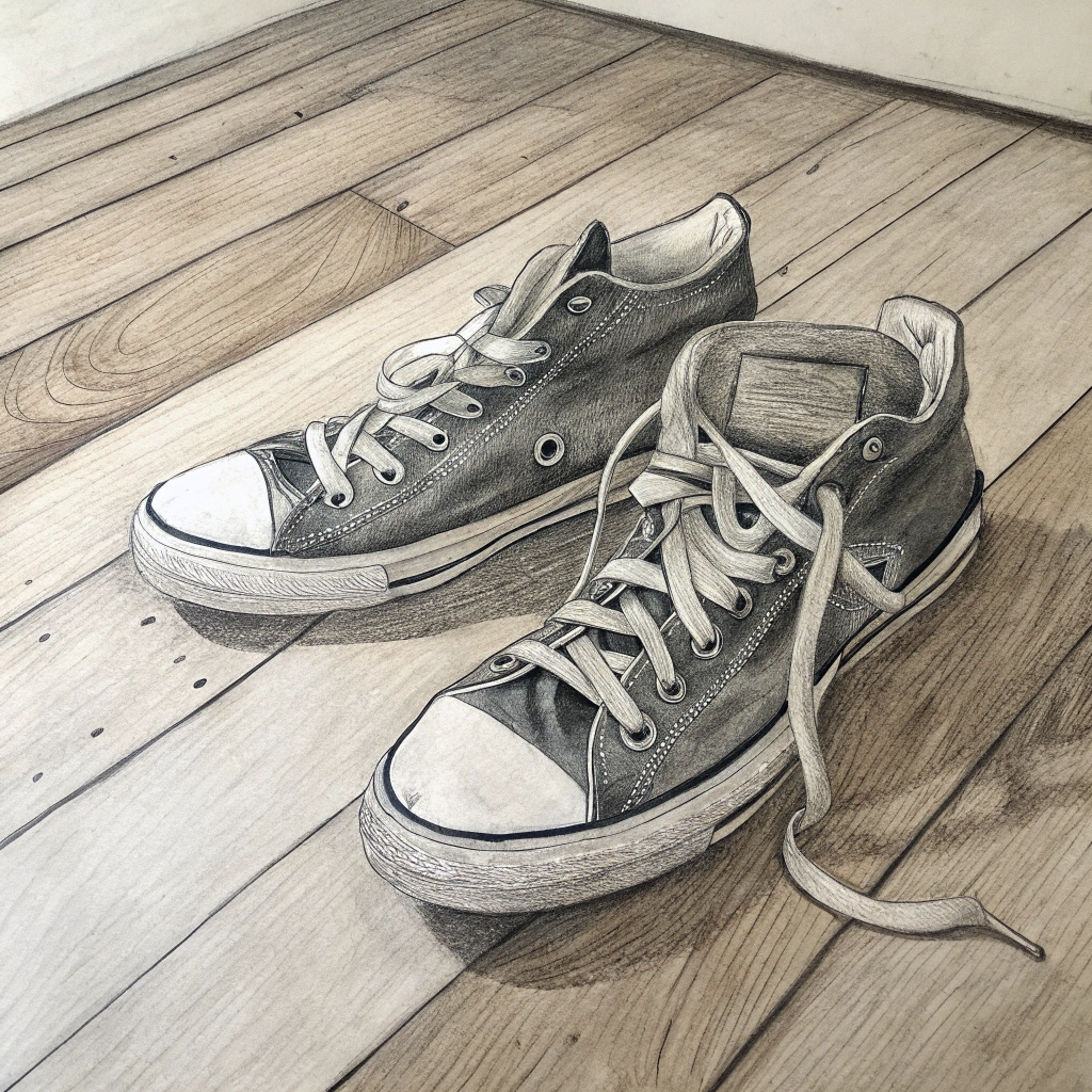 Pencil sketch worn sneakers 2