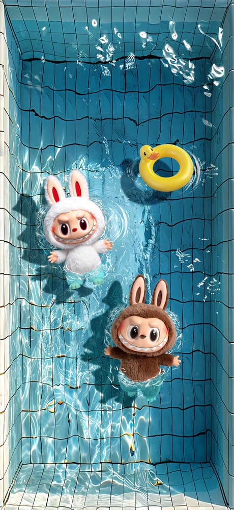 Pool Day Duo Labubu Wallpaper
