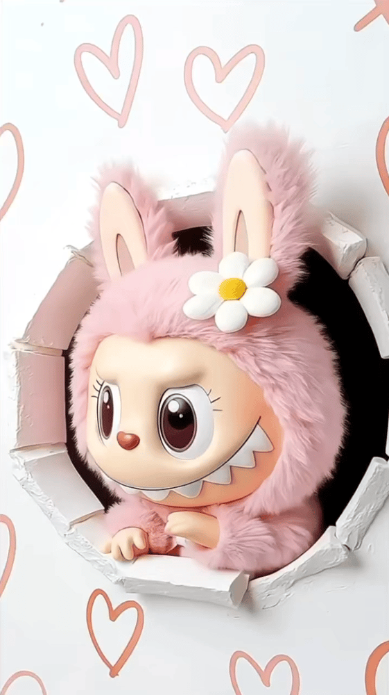Smiling Pink Labubu Wallpaper