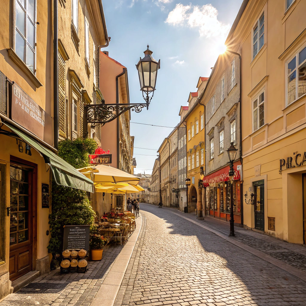 Sunny cobblestone street