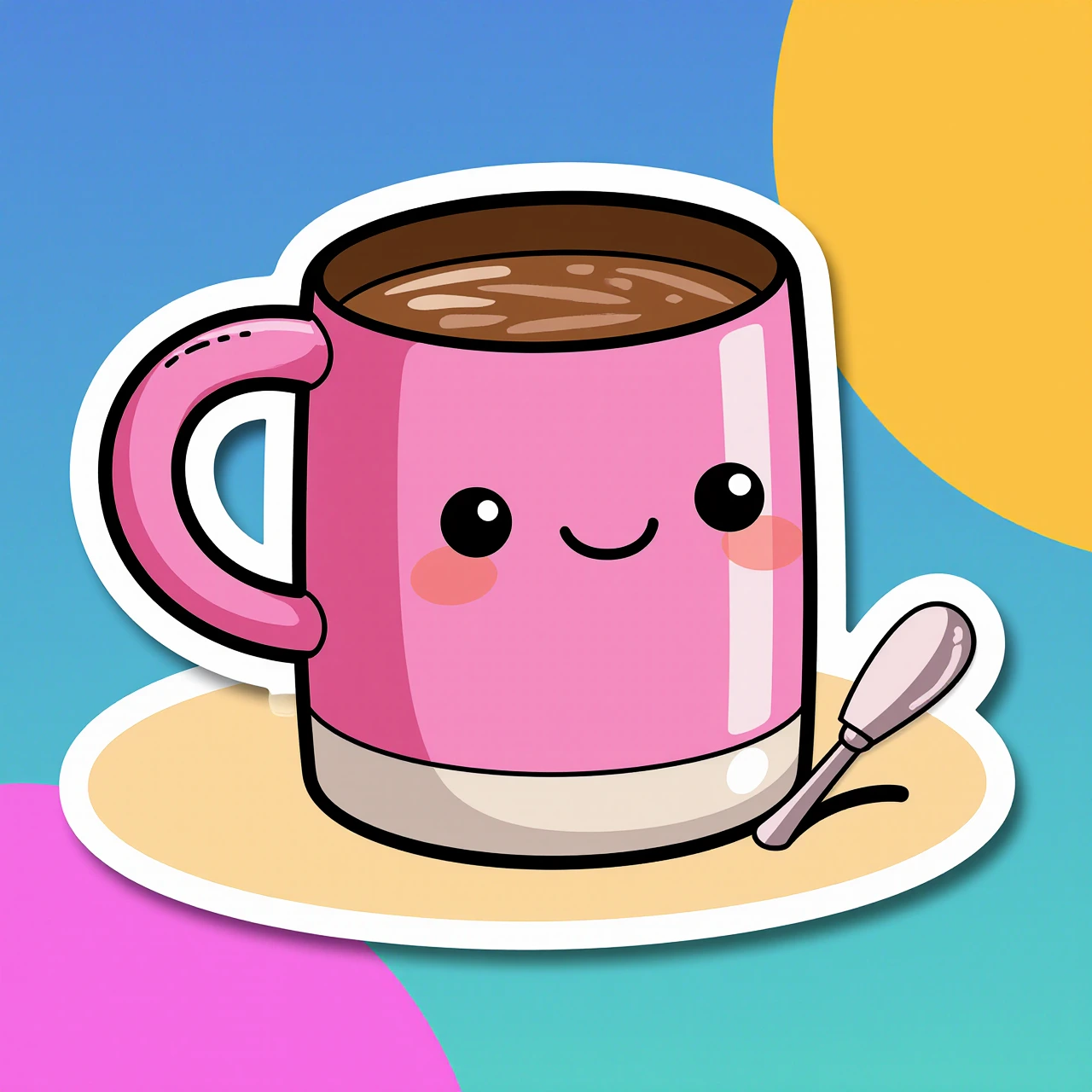 Cute cartoon coffee mug sticker with thick outlines